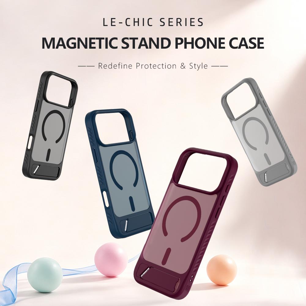 Compatible with iPhone 18 Pro Max & 17 Pro Max LeReach Le-Chic Series Invisible Holder Magnetic Phone Case - Grey