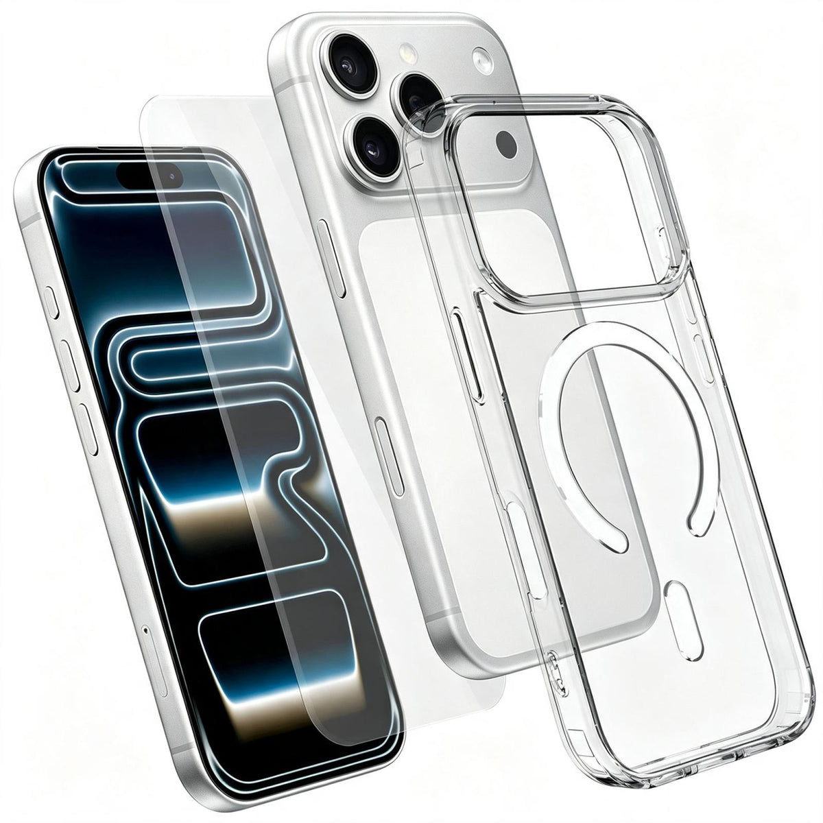 2 in 1 Set TPU + PC Clear Magnetic Phone Case with High Alumina Tempered Film Compatible with iPhone 18 Pro Max