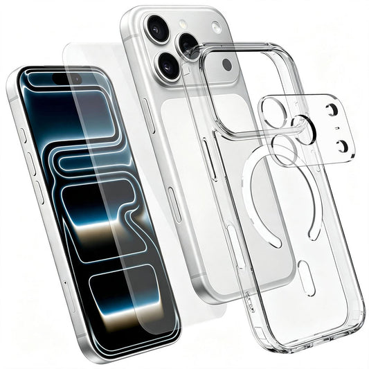3 in 1 Set TPU + PC Clear Magnetic Phone Case with High Alumina Tempered Film + Lens Protector Compatible with iPhone 18 Pro Max