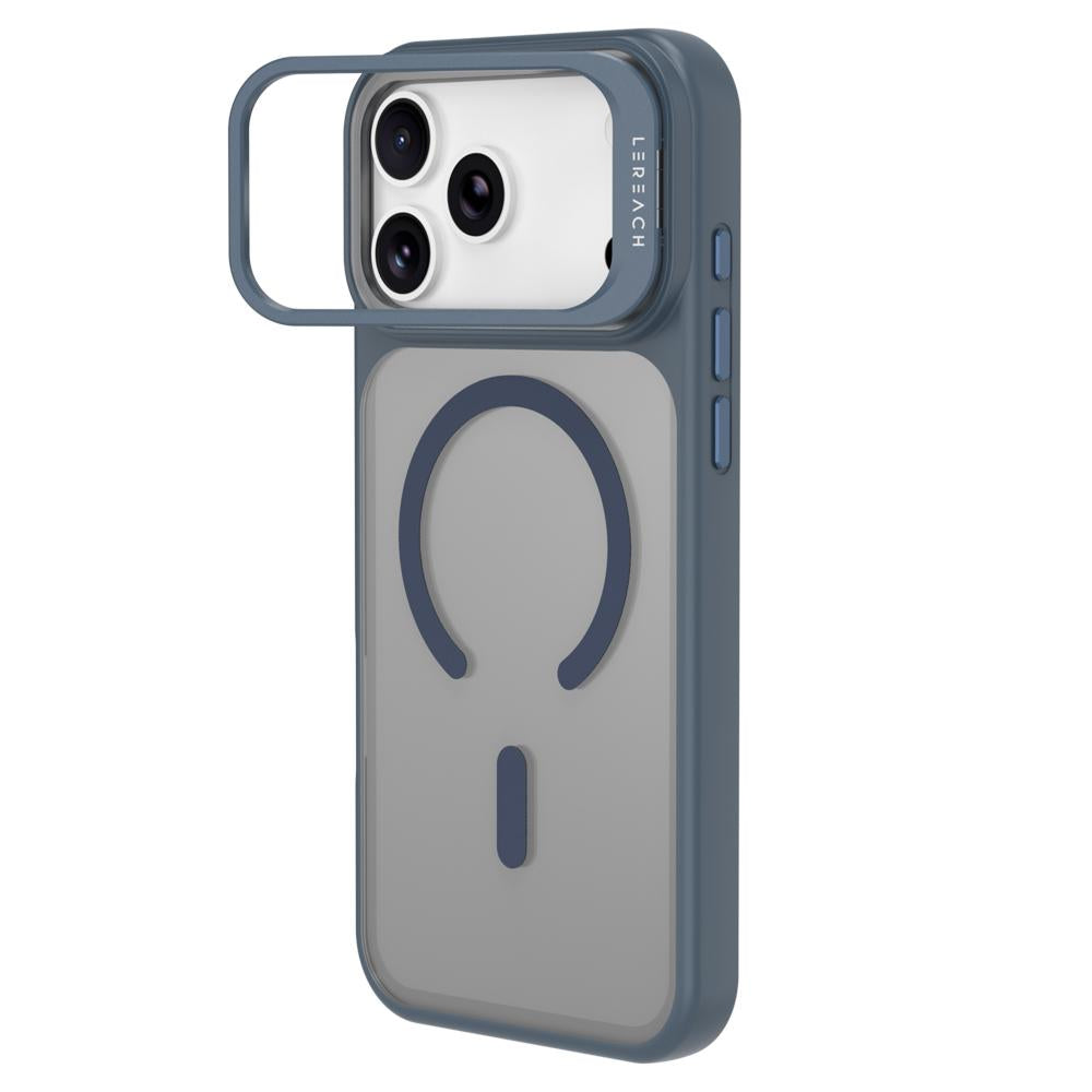 Compatible with iPhone 18 Pro LeReach Le-Luster Series Metal Lens Kickstand Magnetic Phone Case - Blue