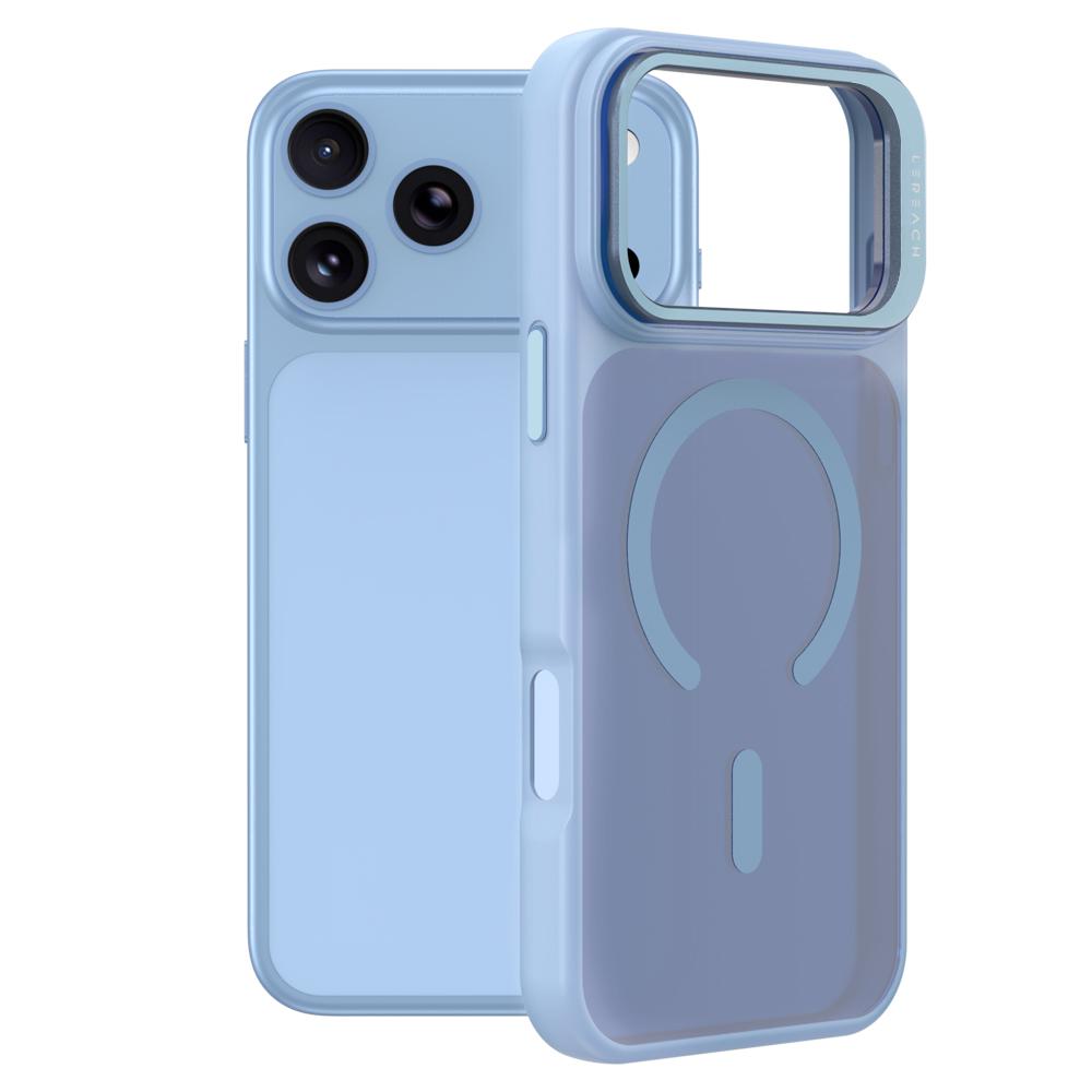 Compatible with iPhone 18 Pro LeReach Le-Luster Series Metal Lens Kickstand Magnetic Phone Case - Sky Blue