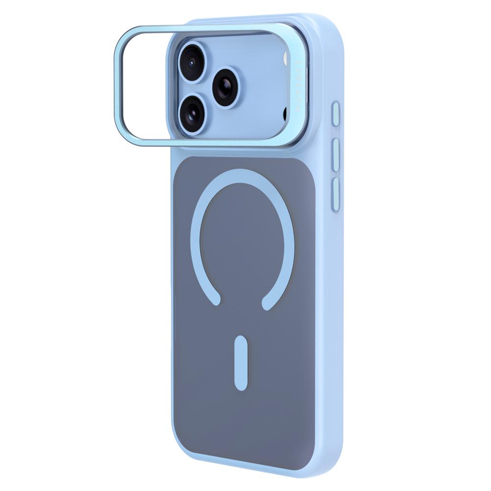 Compatible with iPhone 18 Pro LeReach Le-Luster Series Metal Lens Kickstand Magnetic Phone Case - Sky Blue