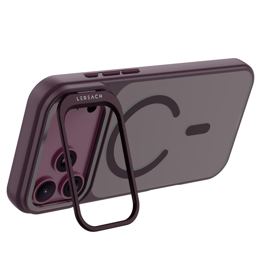 Compatible with iPhone 18 Pro LeReach Le-Luster Series Metal Lens Kickstand Magnetic Phone Case - Cherry Red