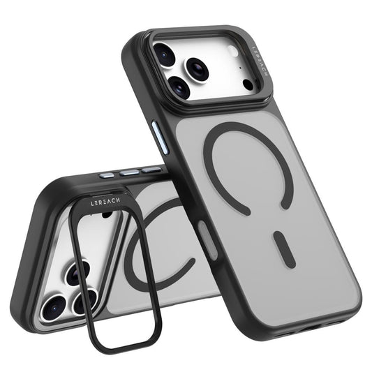 Compatible with iPhone 18 Pro Max LeReach Le-Luster Series Metal Lens Kickstand Magnetic Phone Case - Black