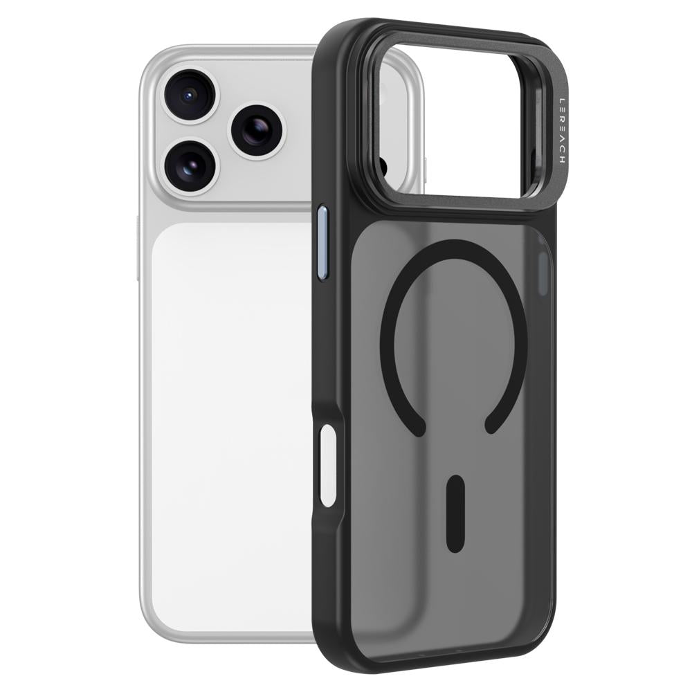 Compatible with iPhone 18 Pro Max LeReach Le-Luster Series Metal Lens Kickstand Magnetic Phone Case - Black