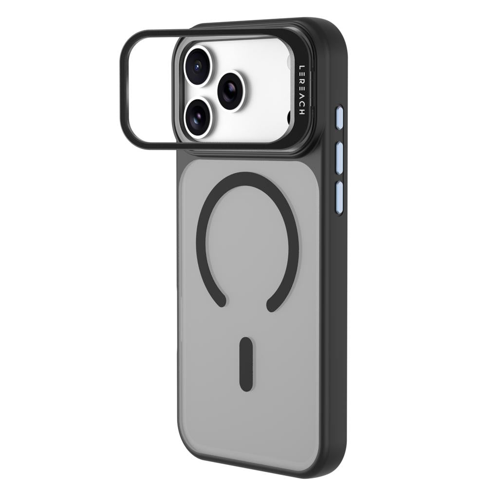 Compatible with iPhone 18 Pro Max LeReach Le-Luster Series Metal Lens Kickstand Magnetic Phone Case - Black