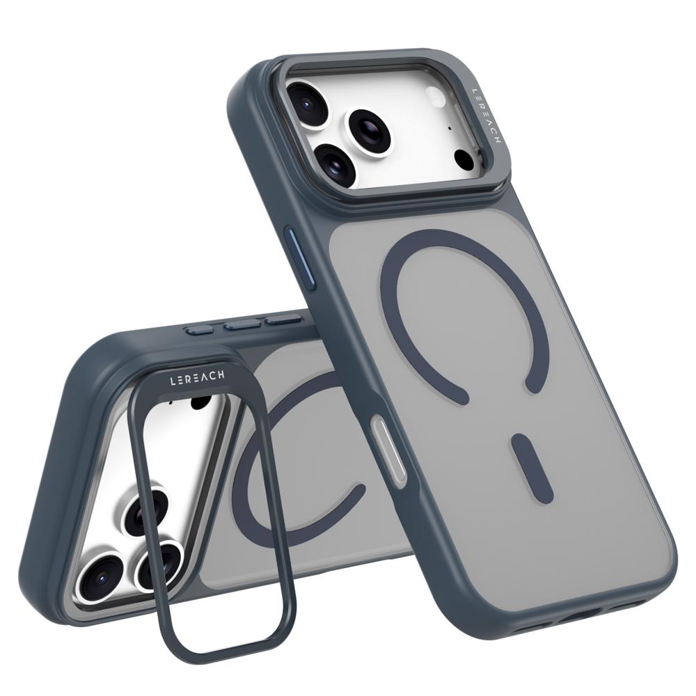 Compatible with iPhone 18 Pro Max LeReach Le-Luster Series Metal Lens Kickstand Magnetic Phone Case - Blue