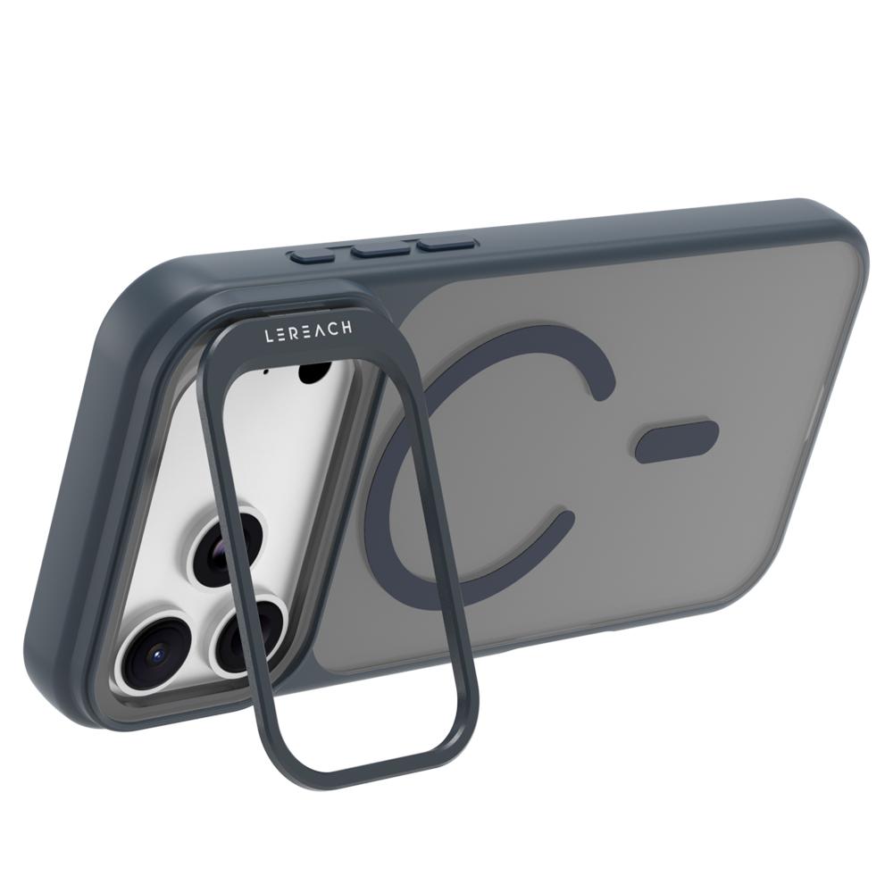 Compatible with iPhone 18 Pro Max LeReach Le-Luster Series Metal Lens Kickstand Magnetic Phone Case - Blue