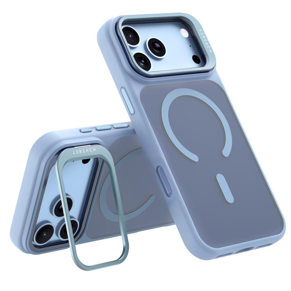 Compatible with iPhone 18 Pro Max LeReach Le-Luster Series Metal Lens Kickstand Magnetic Phone Case - Sky Blue