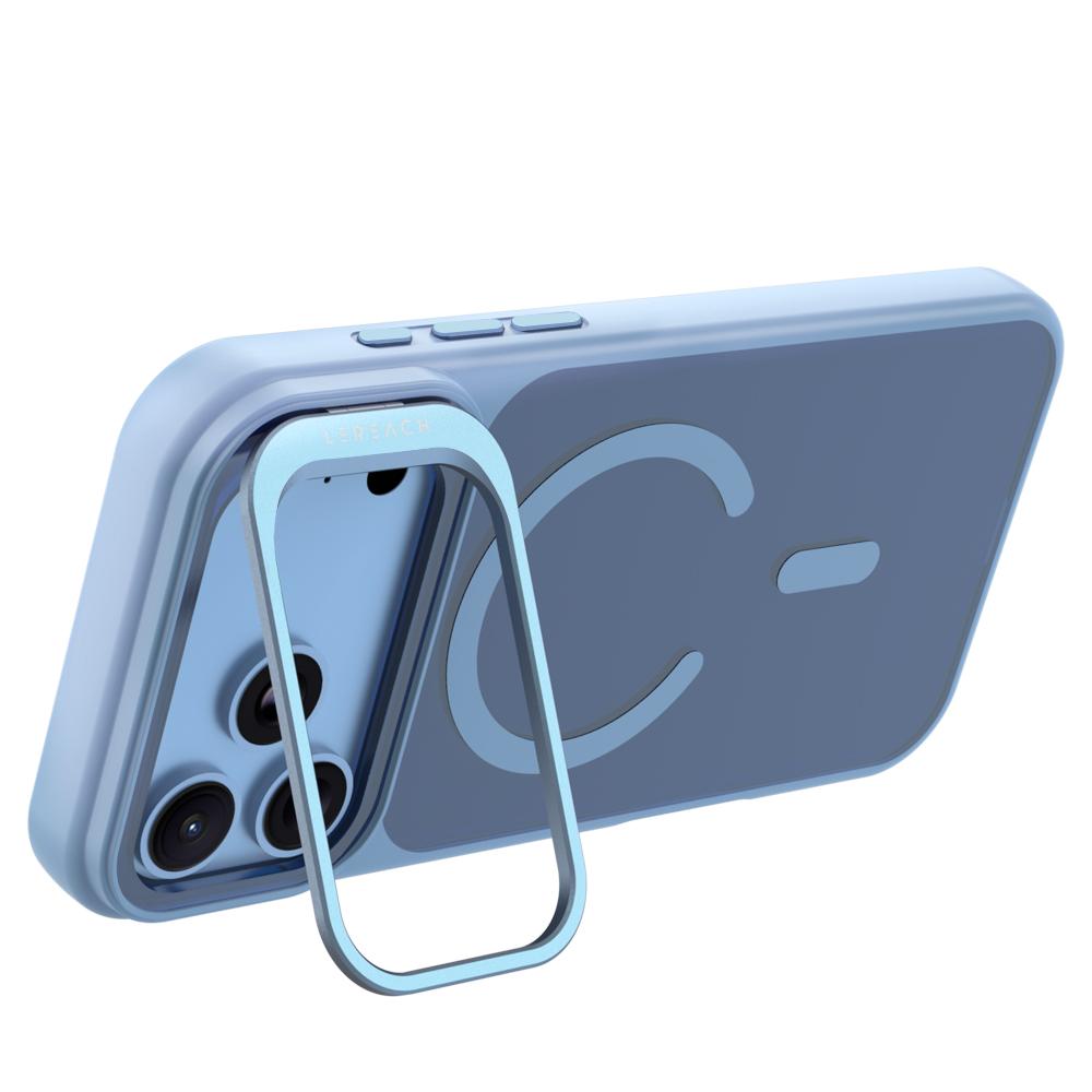 Compatible with iPhone 18 Pro Max LeReach Le-Luster Series Metal Lens Kickstand Magnetic Phone Case - Sky Blue