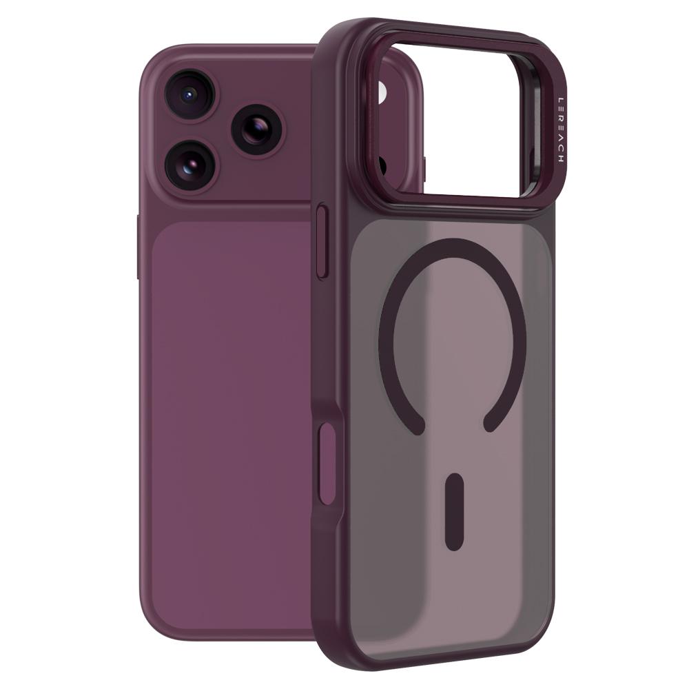 Compatible with iPhone 18 Pro Max LeReach Le-Luster Series Metal Lens Kickstand Magnetic Phone Case - Cherry Red