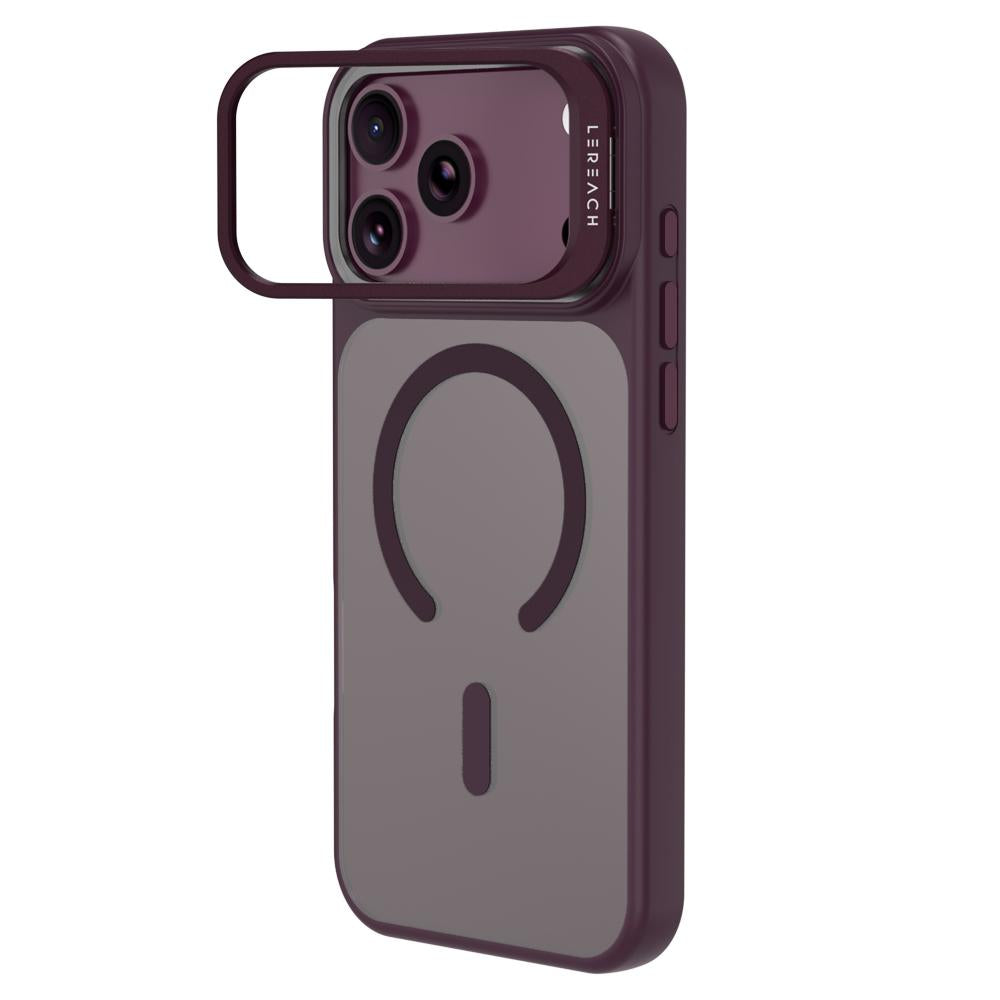 Compatible with iPhone 18 Pro Max LeReach Le-Luster Series Metal Lens Kickstand Magnetic Phone Case - Cherry Red