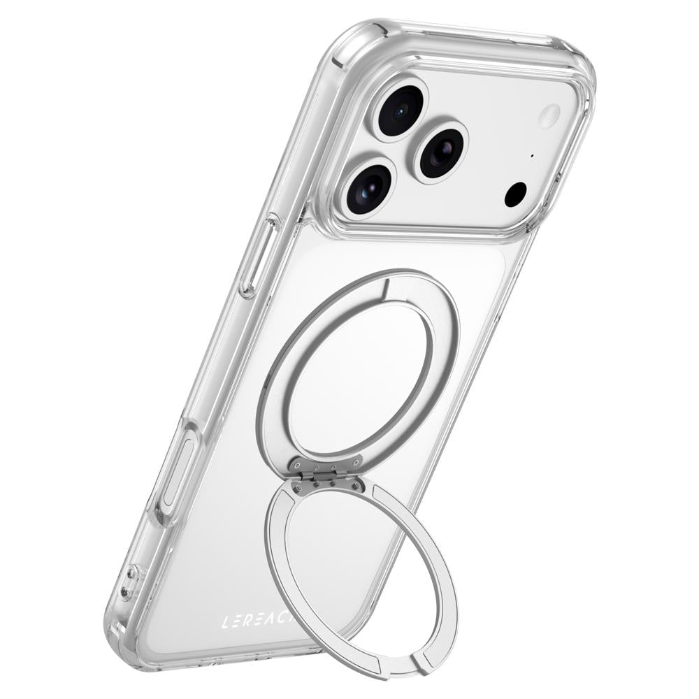 Compatible with iPhone 18 Pro Max LeReach TOC Crystal Series Armor Rotation Holder Magnetic Phone Case - Transparent