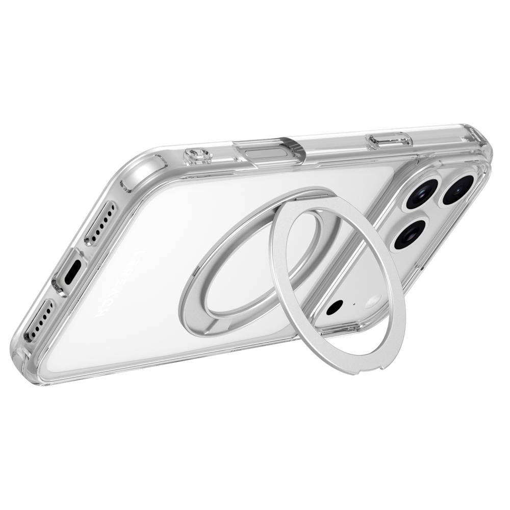 Compatible with iPhone 18 Pro Max LeReach TOC Crystal Series Armor Rotation Holder Magnetic Phone Case - Transparent