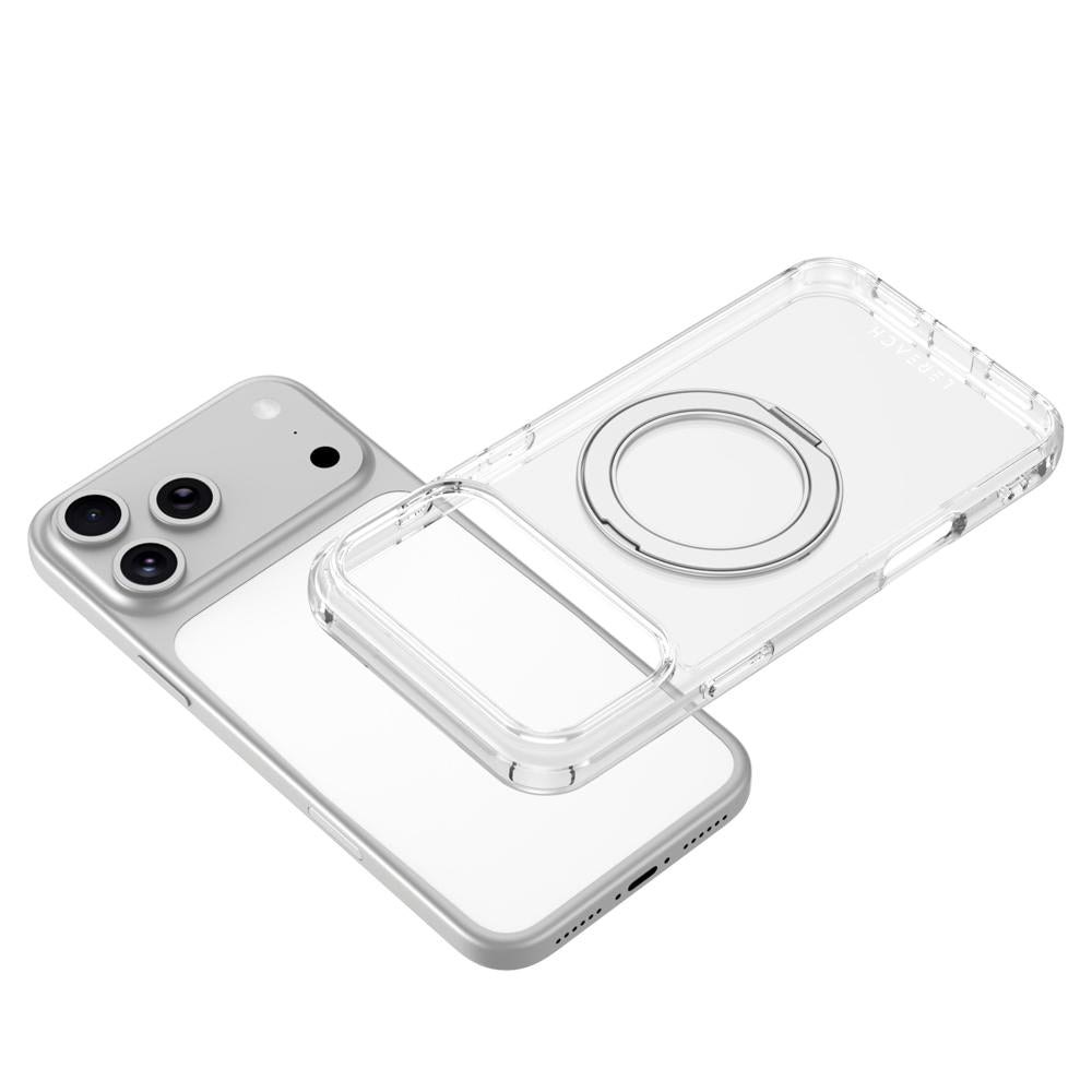 Compatible with iPhone 18 Pro Max LeReach TOC Crystal Series Armor Rotation Holder Magnetic Phone Case - Transparent