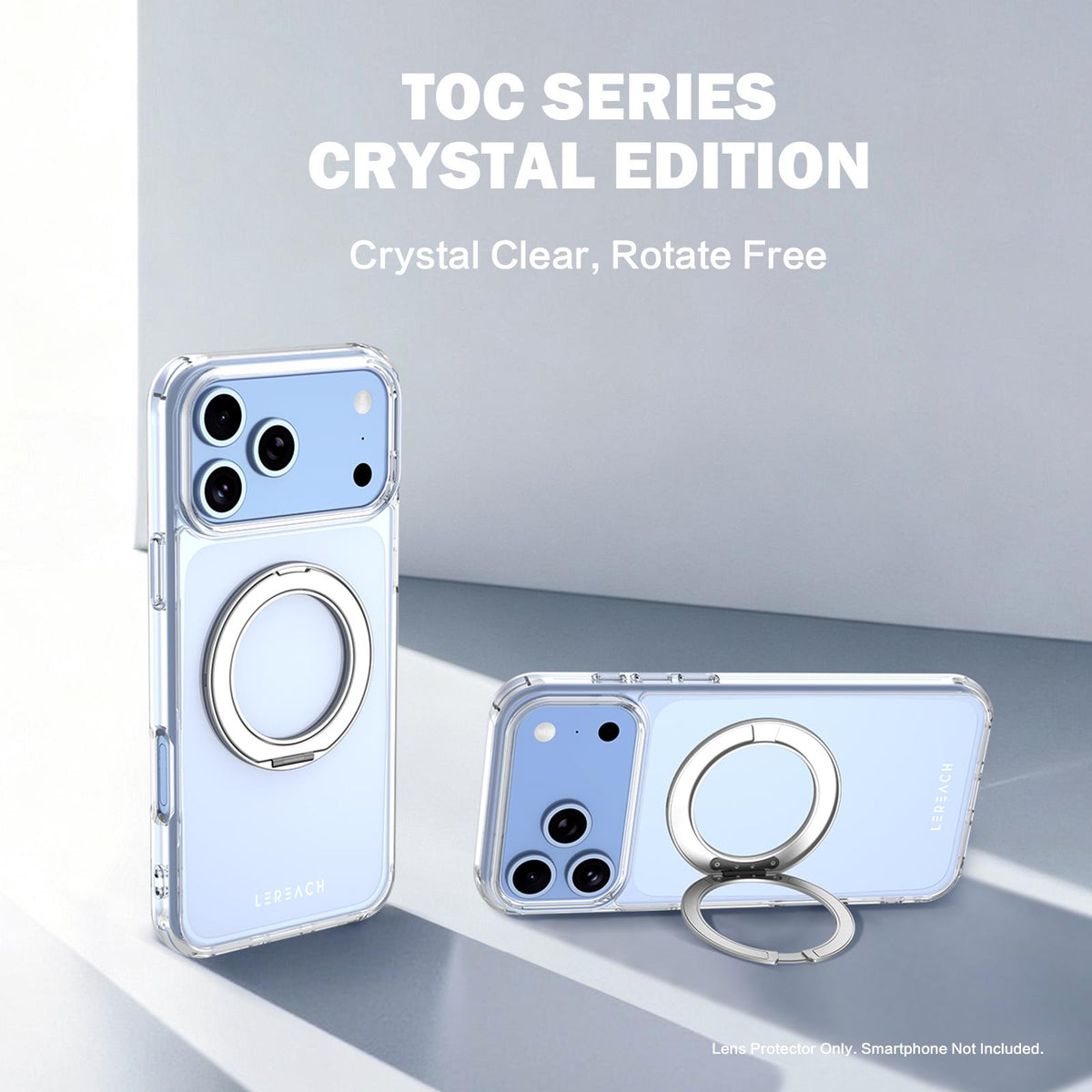 Compatible with iPhone 18 Pro Max LeReach TOC Crystal Series Armor Rotation Holder Magnetic Phone Case - Transparent