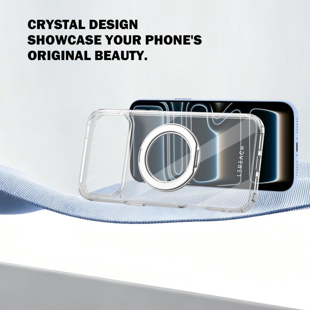 Compatible with iPhone 18 Pro Max LeReach TOC Crystal Series Armor Rotation Holder Magnetic Phone Case - Transparent