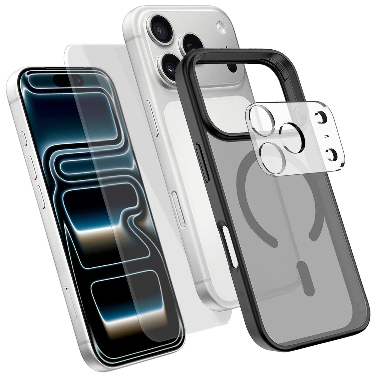 3 in 1 Set Magnetic Phone Case with Screen Film + Lens Protector Compatible with iPhone 18 Pro Max - Black