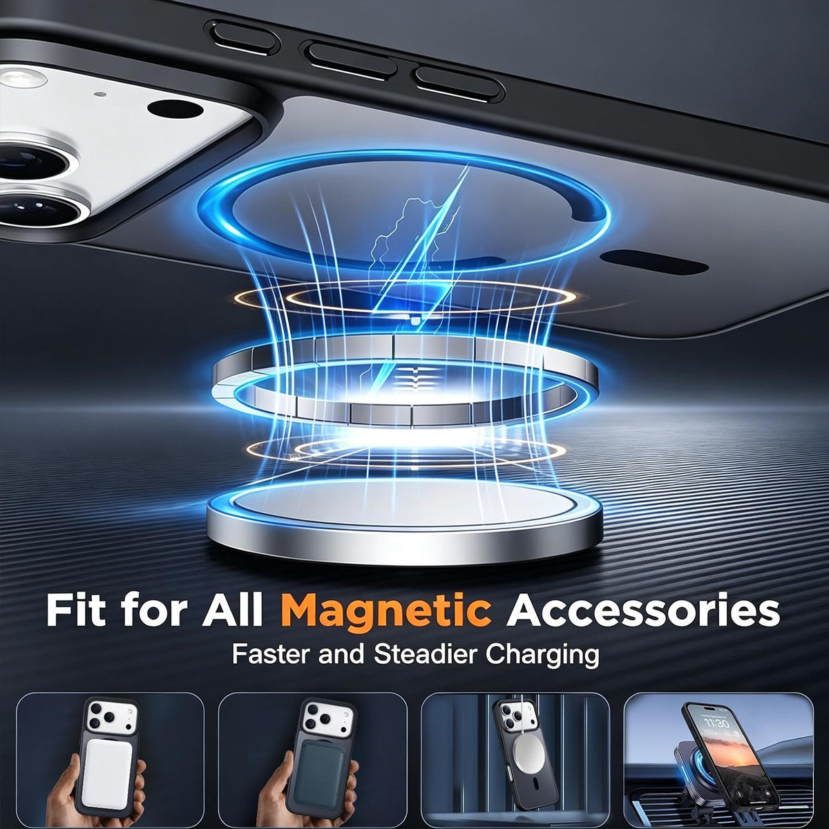 4 in 1 Set Magnetic Phone Case with Screen Film + Lens Protector + Card Bag Compatible with iPhone 18 Pro Max - Black
