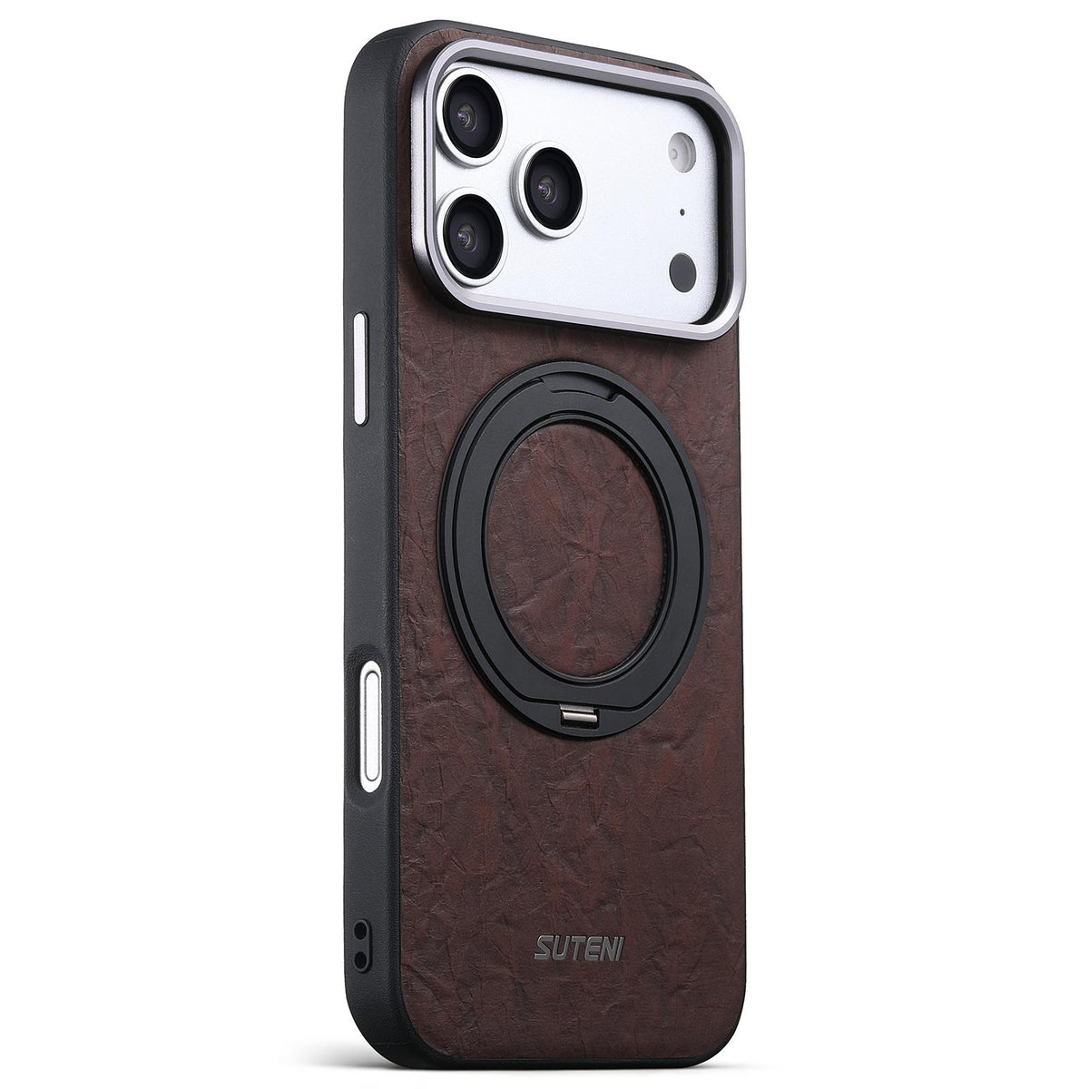Compatible with iPhone 18 Pro Suteni G9 Rock Texture Magnetic Holder Phone Case - Brown