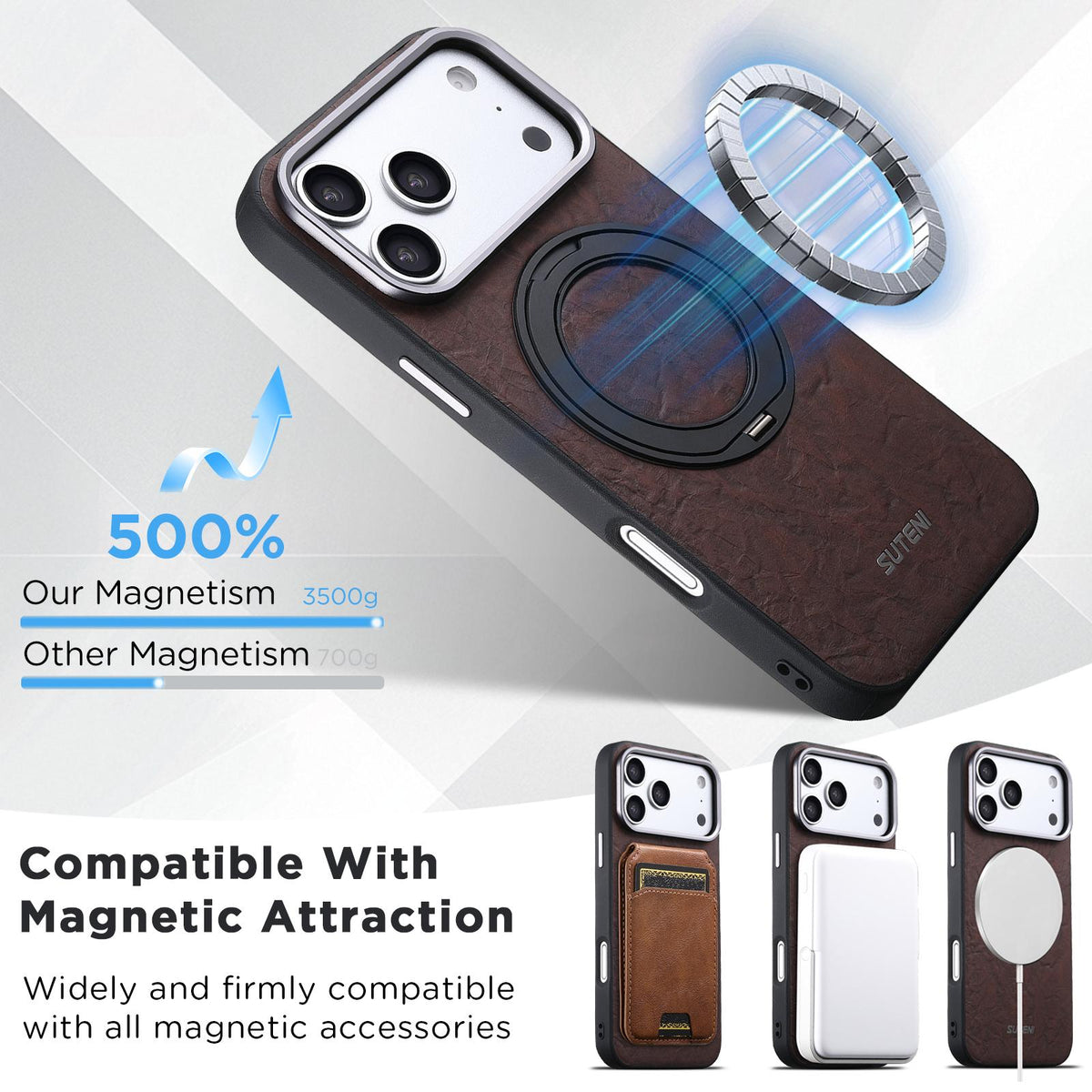 Compatible with iPhone 18 Pro Suteni G9 Rock Texture Magnetic Holder Phone Case - Brown