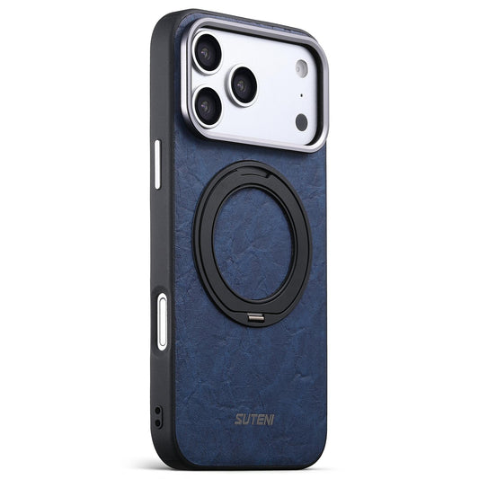 Compatible with iPhone 18 Pro Suteni G9 Rock Texture Magnetic Holder Phone Case - Blue
