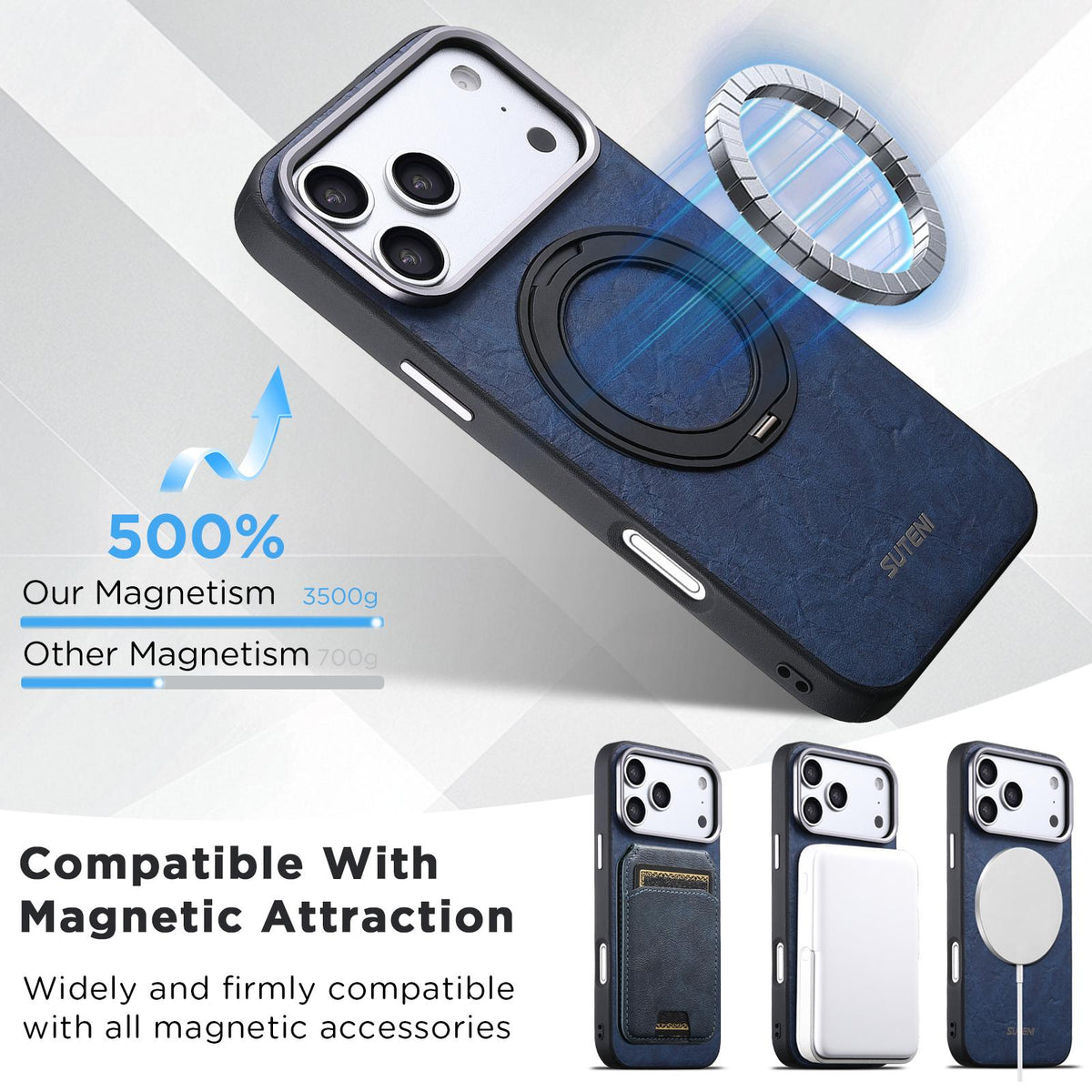 Compatible with iPhone 18 Pro Suteni G9 Rock Texture Magnetic Holder Phone Case - Blue
