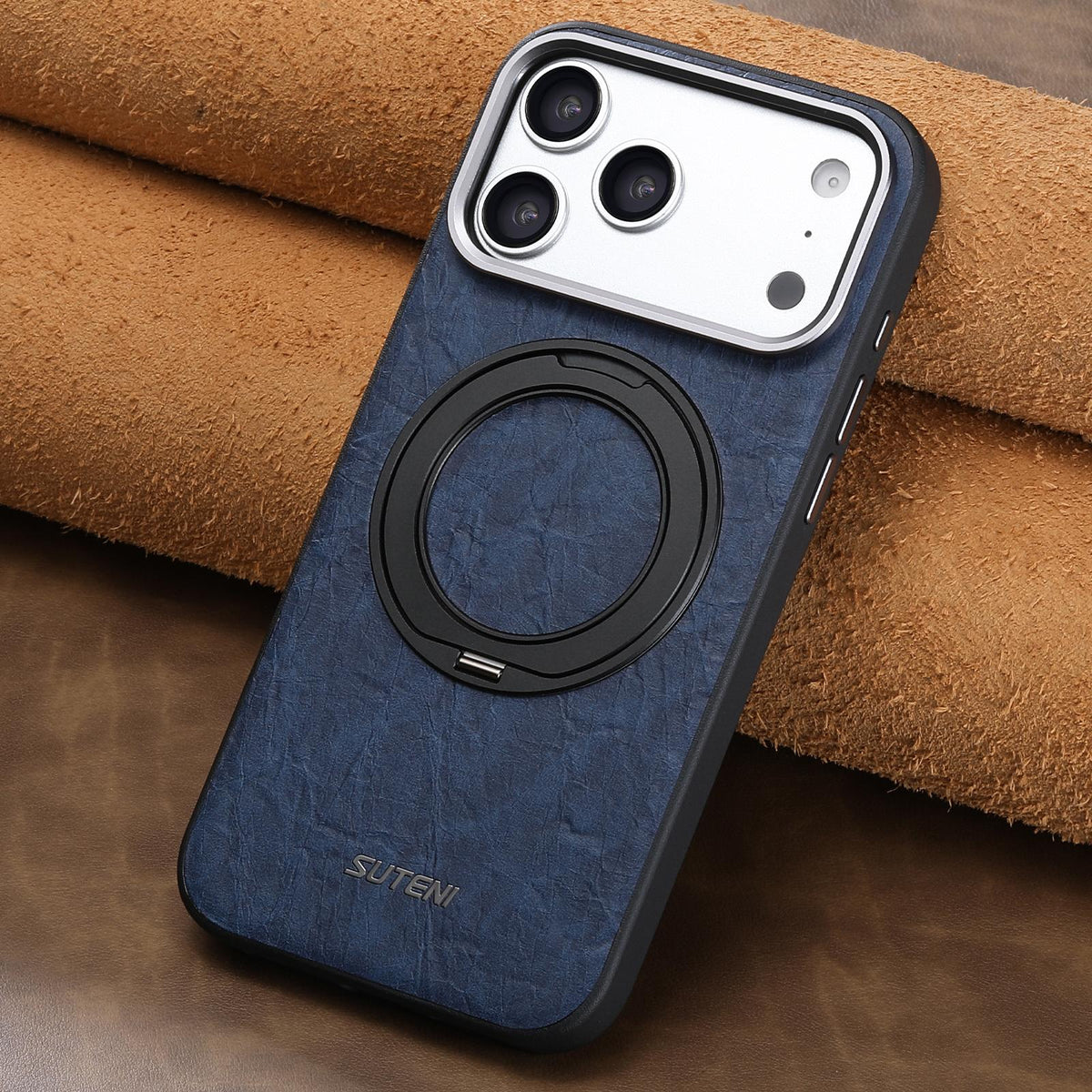 Compatible with iPhone 18 Pro Max Suteni G9 Rock Texture Magnetic Holder Phone Case - Blue