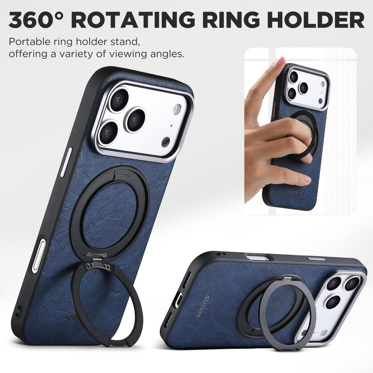 Compatible with iPhone 18 Pro Max Suteni G9 Rock Texture Magnetic Holder Phone Case - Blue