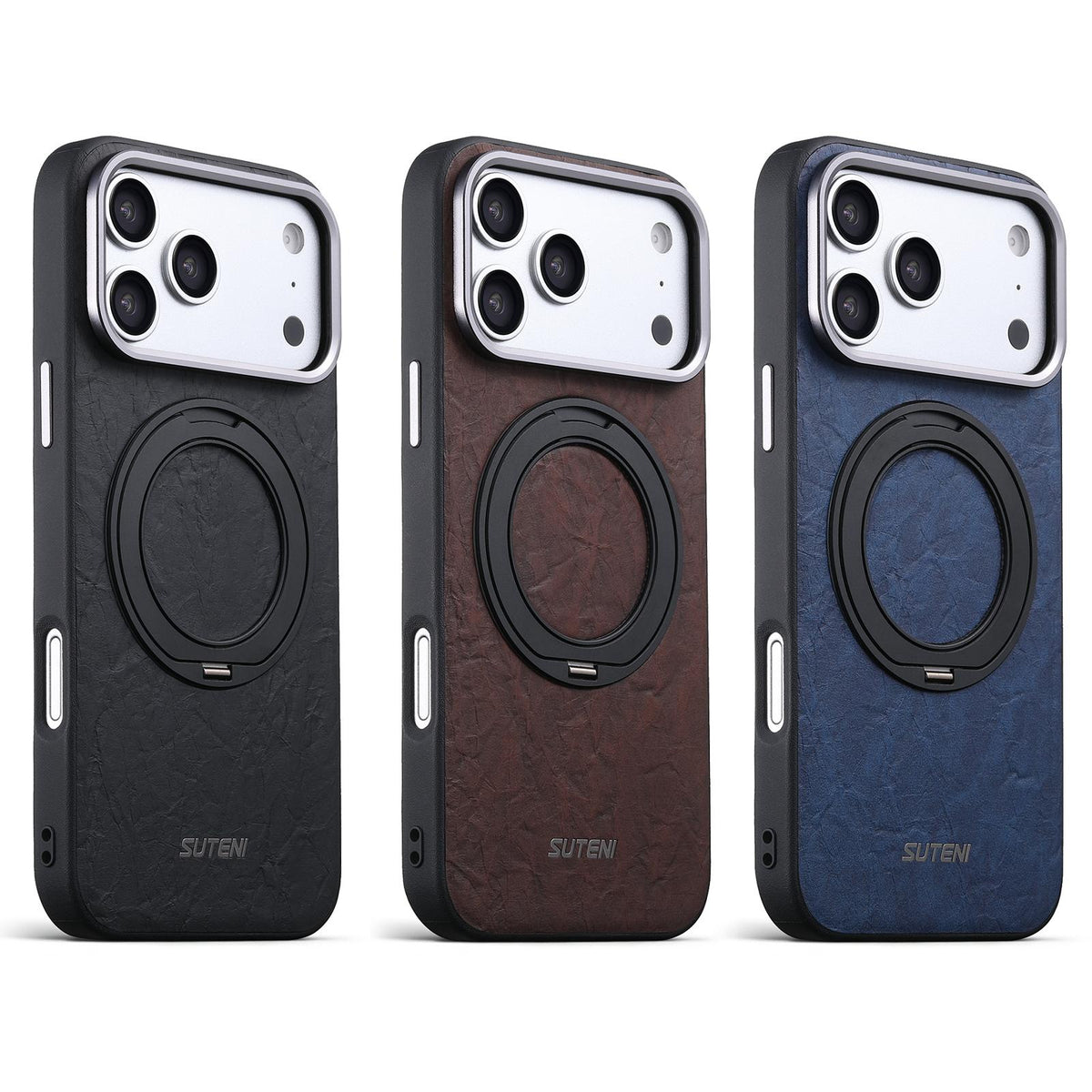 Compatible with iPhone 18 Pro Suteni G9 Rock Texture Magnetic Holder Phone Case - Brown