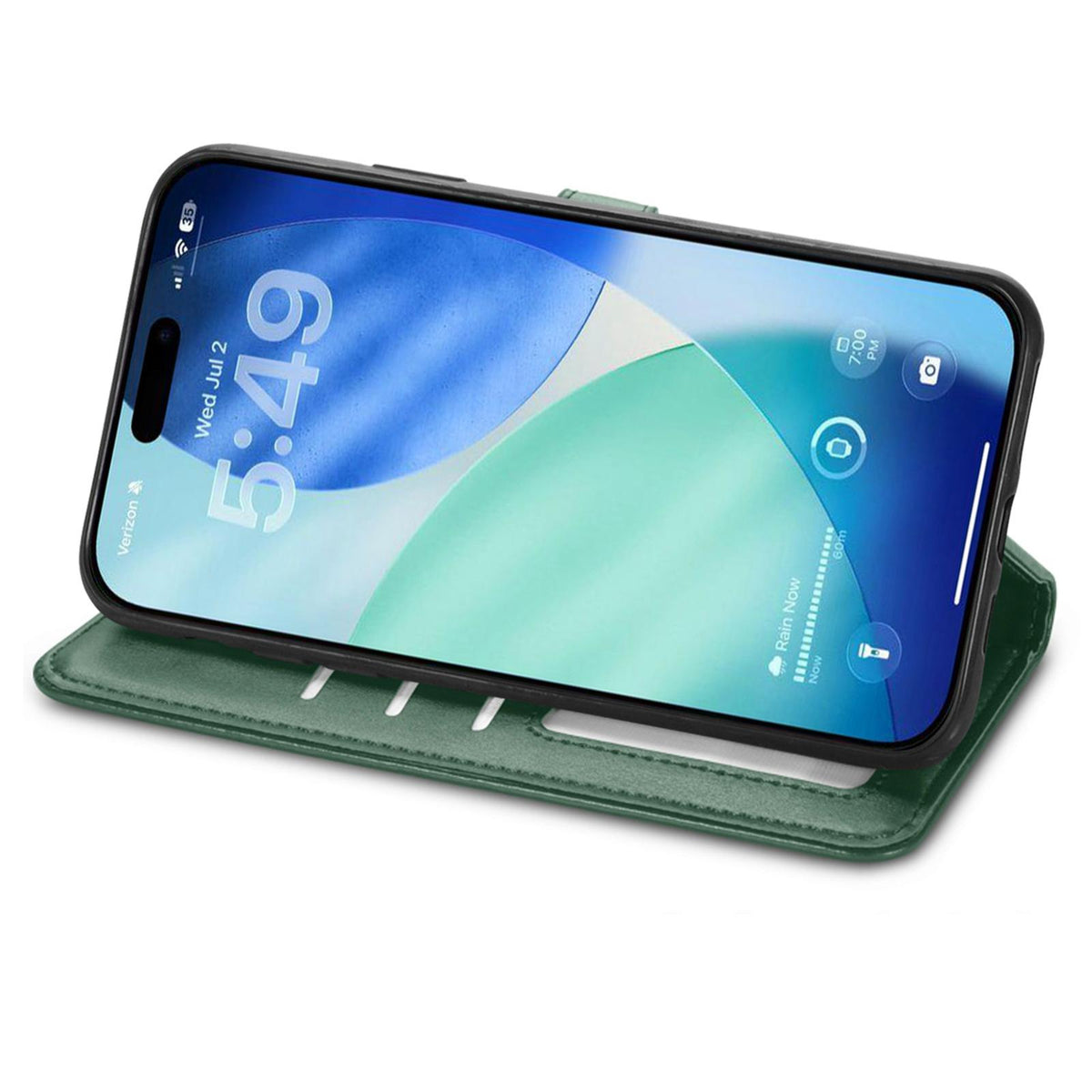 Compatible with iPhone 18 Pro Retro Solid Color Buckle Leather Phone Case - Green