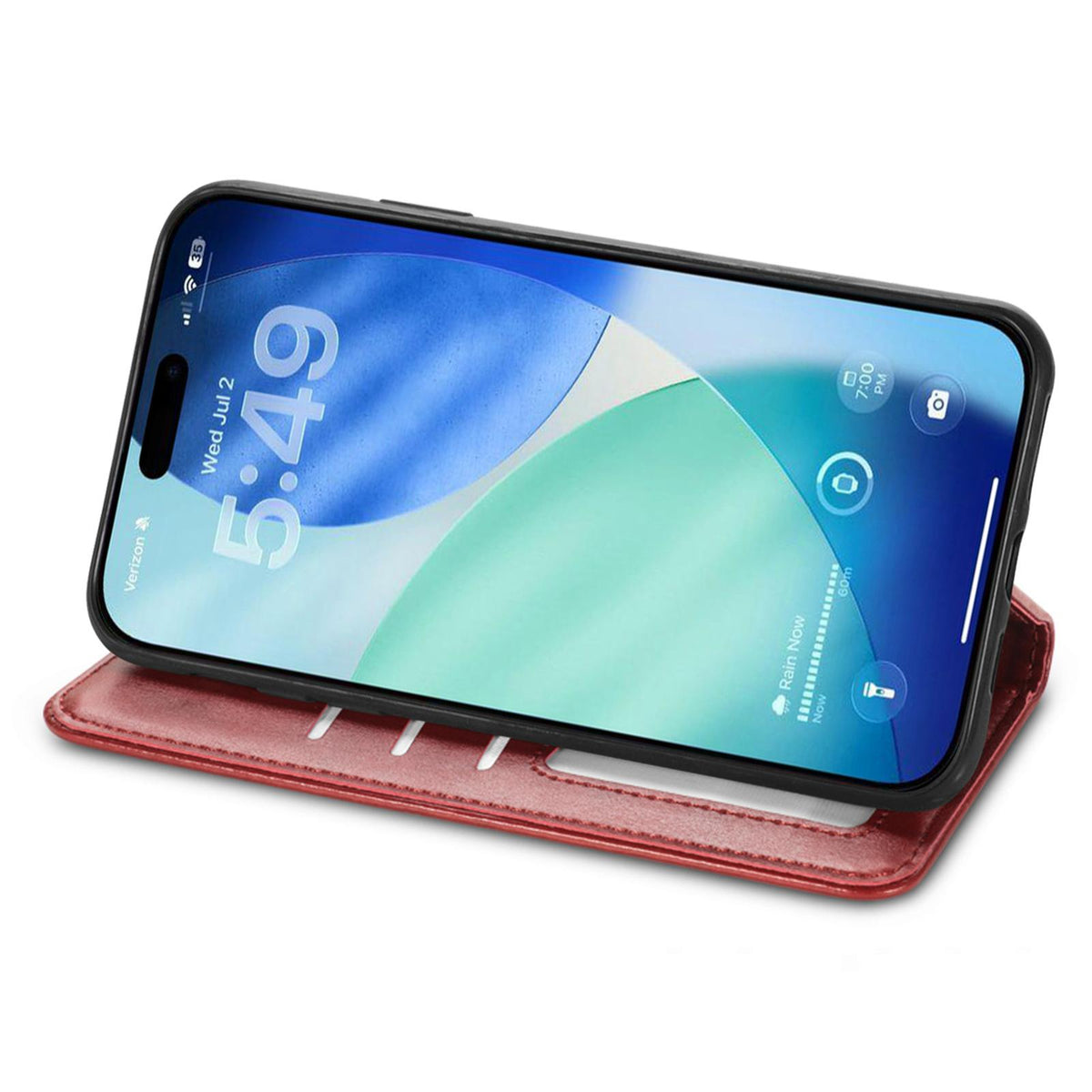 Compatible with iPhone 18 Pro Retro Solid Color Buckle Leather Phone Case - Red