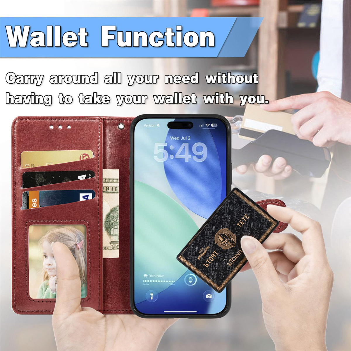 Compatible with iPhone 18 Pro Retro Solid Color Buckle Leather Phone Case - Red