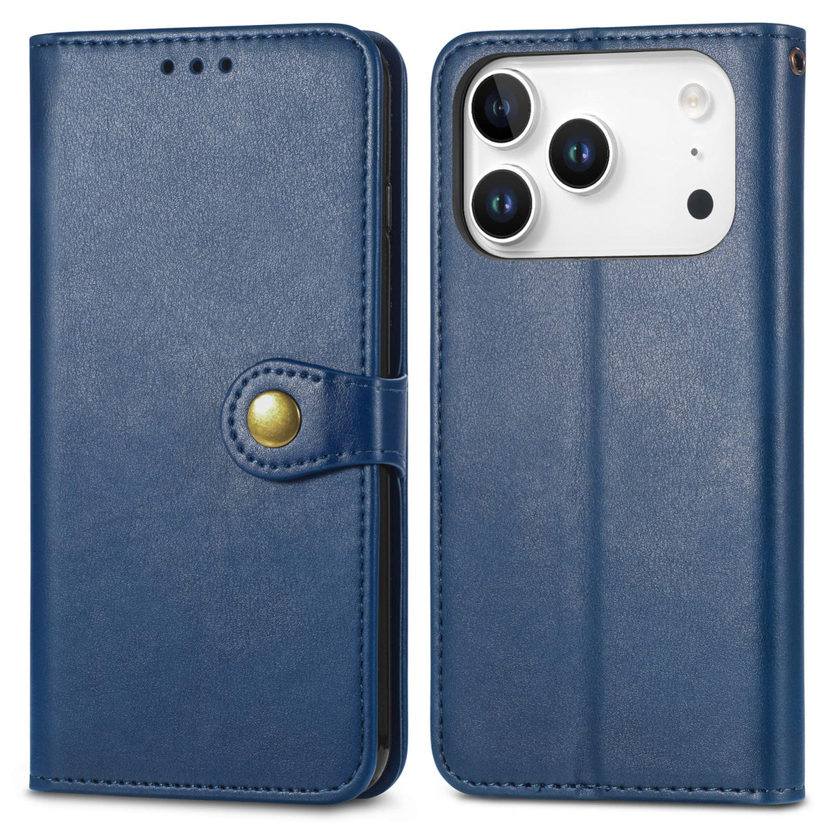 Compatible with iPhone 18 Pro Retro Solid Color Buckle Leather Phone Case - Blue