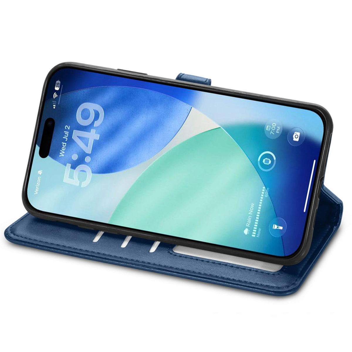 Compatible with iPhone 18 Pro Retro Solid Color Buckle Leather Phone Case - Blue
