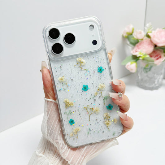 Compatible with iPhone 18 Pro Max Gypsophila Flowers Pattern TPU Protective Phone Case - Green