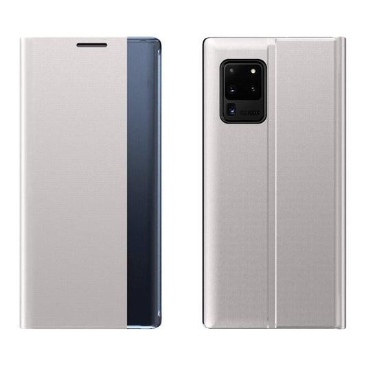 For Galaxy S20 Plus Side Display Magnetic Horizontal Flip Plain Texture Cloth + PC Case with Holder & Sleep / Wake-up Function(Silver)