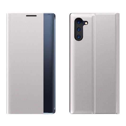 For Galaxy Note 10 Plain Texture Cloth Attraction Flip Holder Leather Phone Case(Silver)