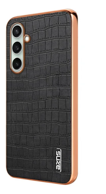 AZNS For Samsung Galaxy S24 FE Case Electroplating Crocodile Texture PU+TPU Phone Cover- Black