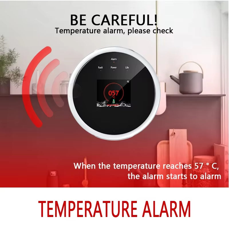 Tuya WiFi Gas Leak Detector With Temperature Clock Function Support Human Voice Alarm