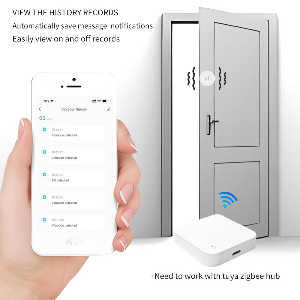 Compatible Tuya ZigBee Smart Vibration Tilt Sensor Real Time Shock Alarm Security Protection