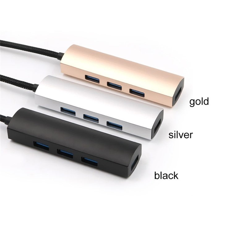T-552 4Ports USB3.0 Hub Aluminium Alloy Expander Adapter High Speed Transmission Data Sync Convertor Compatible with Mouse/Keyboard/Mobile Hard Disk - Gold