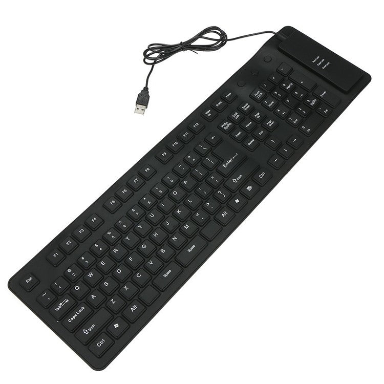 108 Keys USB Silicone Foldable Keyboard  Waterproof Dustproof USB Silent Keys - Black