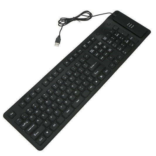 108 Keys USB Silicone Foldable Keyboard  Waterproof Dustproof USB Silent Keys - Black