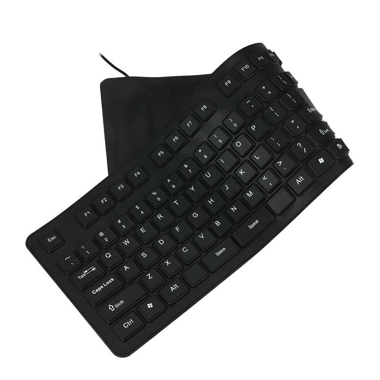 108 Keys USB Silicone Foldable Keyboard  Waterproof Dustproof USB Silent Keys - Black