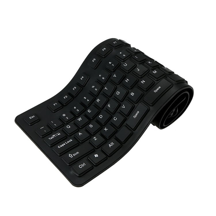 108 Keys USB Silicone Foldable Keyboard  Waterproof Dustproof USB Silent Keys - Black