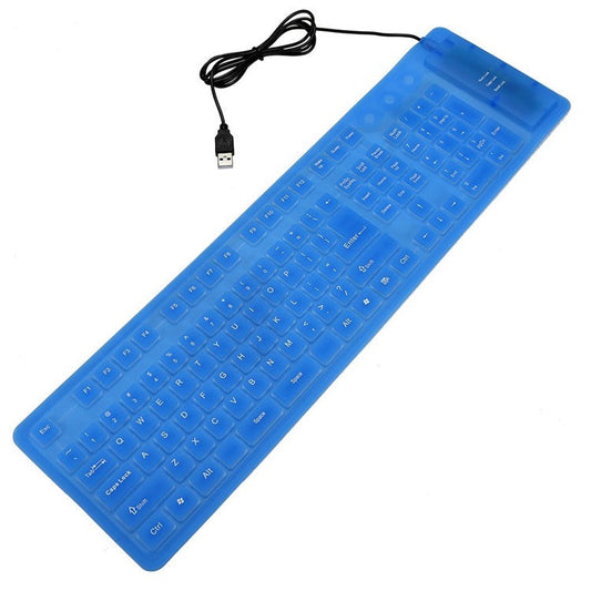 108 Keys USB Silicone Foldable Keyboard  Waterproof Dustproof USB Silent Keys - Blue
