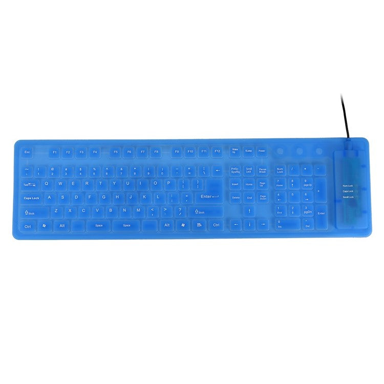 108 Keys USB Silicone Foldable Keyboard  Waterproof Dustproof USB Silent Keys - Blue
