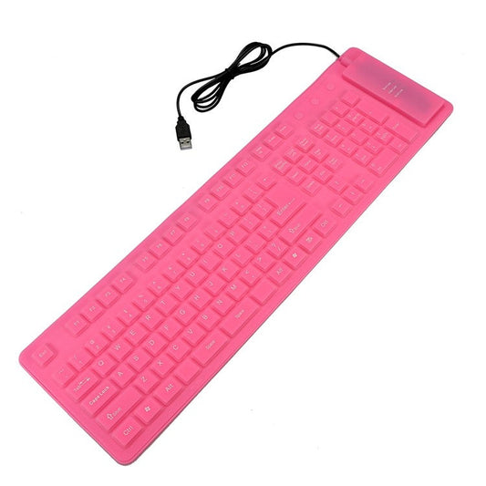108 Keys USB Silicone Foldable Keyboard  Waterproof Dustproof USB Silent Keys - Pink