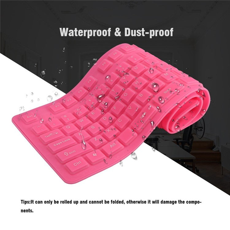 108 Keys USB Silicone Foldable Keyboard  Waterproof Dustproof USB Silent Keys - Pink